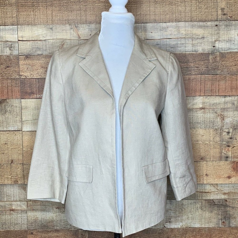 Talbots Tan 100% Linen 3/4 Sleeve Open Jacket